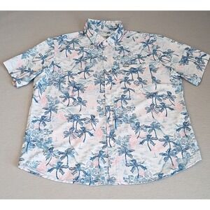 Vintage Summer Seersucker Button Down Casual Shirt Sz XL Tropical Vacation